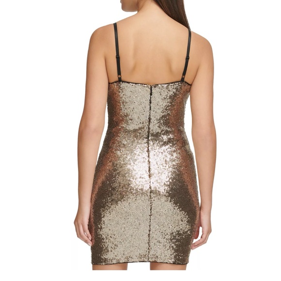 NWT Guess Women's Gold Stretch Sequin Sleeveless Bodycon Dress NYE - Picture 4 of 5